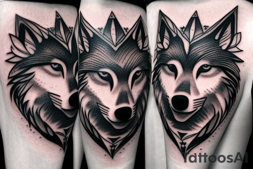 Wolf head with 3 birds and stars around it tattoo idea