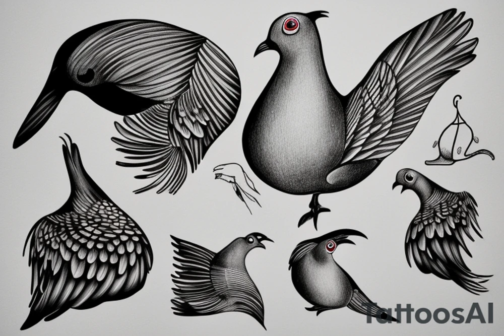 Pigeon in the style of salvador dali tattoo idea