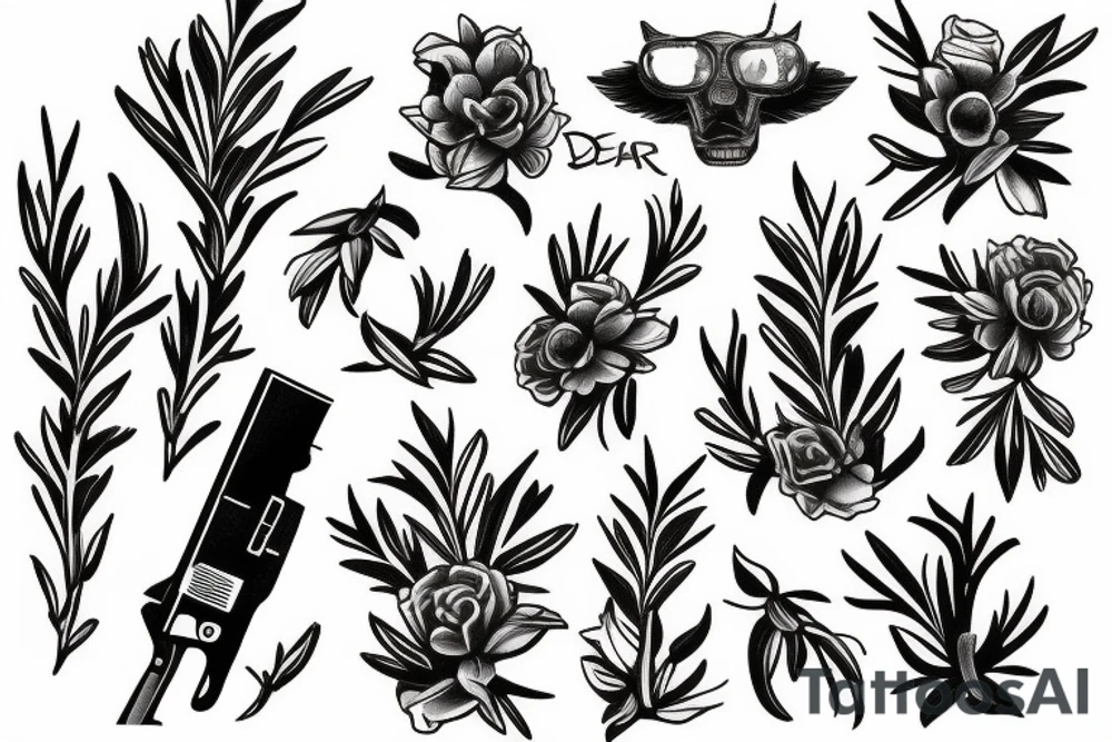 Dear, rosemary, gun tattoo idea