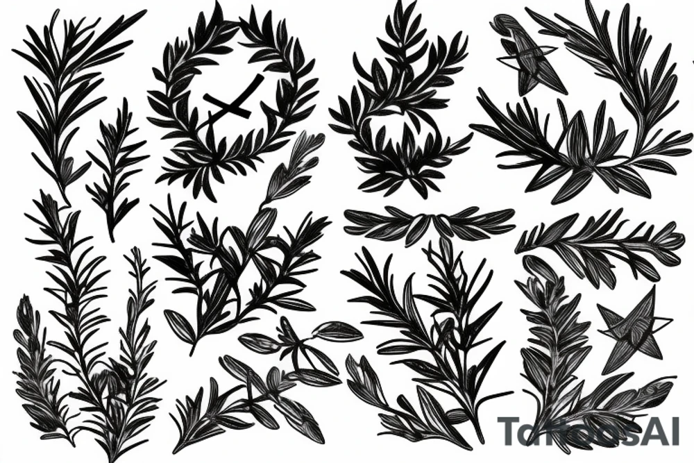 Dear head, rosemary leaf, gun tattoo idea