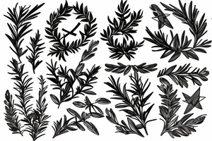 Dear head, rosemary leaf, gun tattoo idea