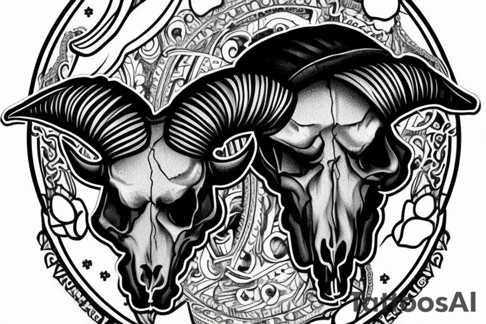 Big rams skull with a royal flush from poker and liberty cap mushrooms twisting around the design pointing up towards a full moon tattoo idea