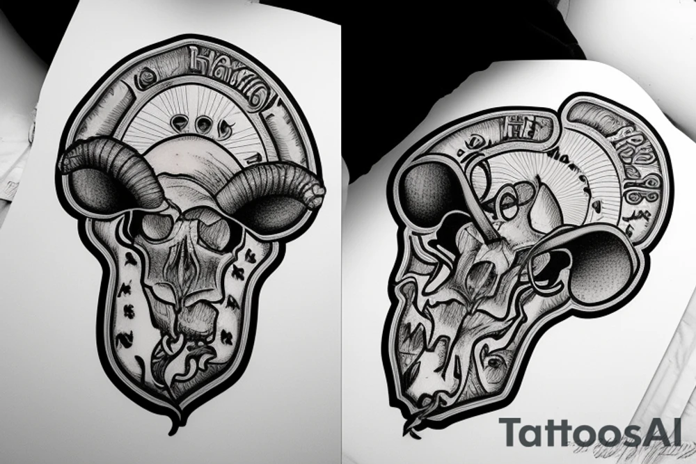 Big rams skull in the middle with a royal flush from poker and liberty cap magic mushrooms twisting around the design tattoo idea
