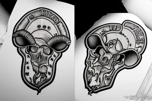 Big rams skull in the middle with a royal flush from poker and liberty cap magic mushrooms twisting around the design tattoo idea