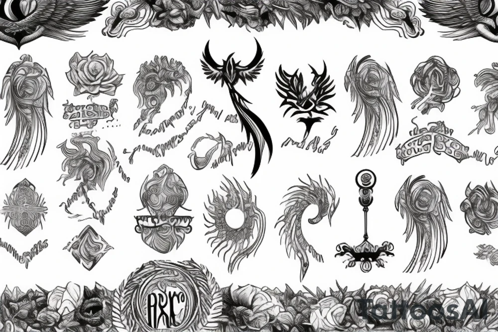 Phoenix with Libra and Capricorn symbol tattoo idea