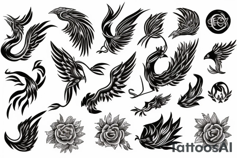 Phoenix with Libra and Capricorn symbol tattoo idea