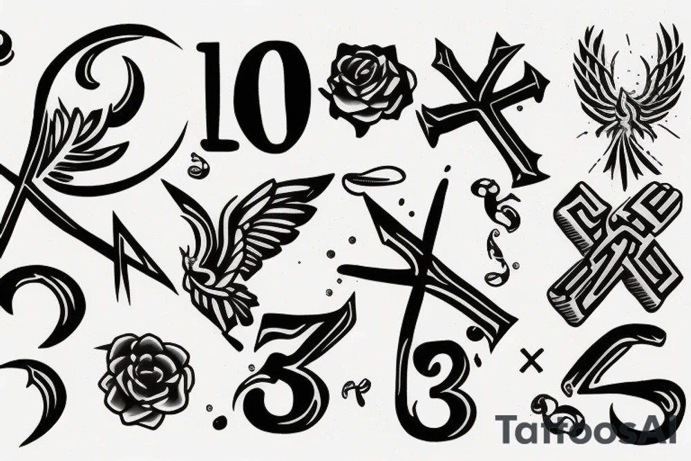 Phoenix and a cross with numbers tattoo idea