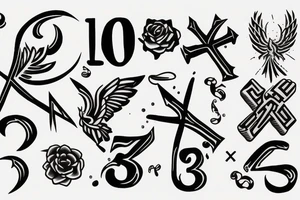 Phoenix and a cross with numbers tattoo idea