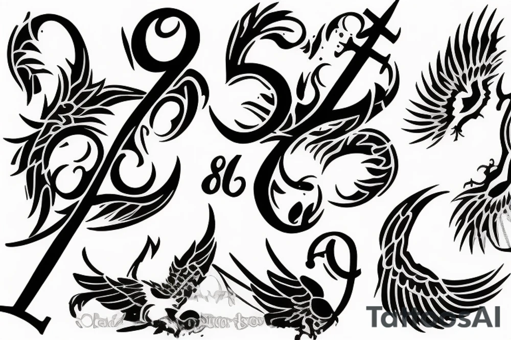 Phoenix and a cross with numbers tattoo idea