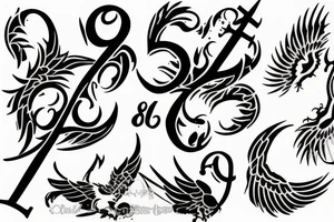 Phoenix and a cross with numbers tattoo idea
