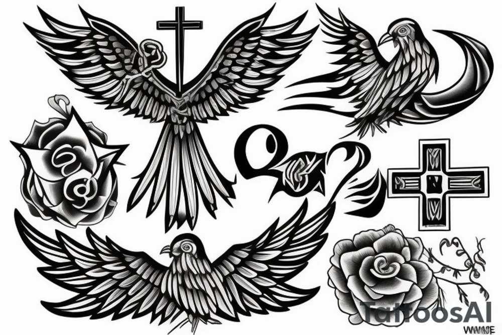 Phoenix and a cross with number 24 tattoo idea