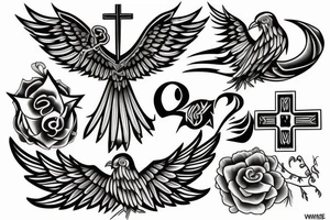 Phoenix and a cross with number 24 tattoo idea