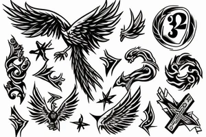Phoenix and a cross with number 24 tattoo idea