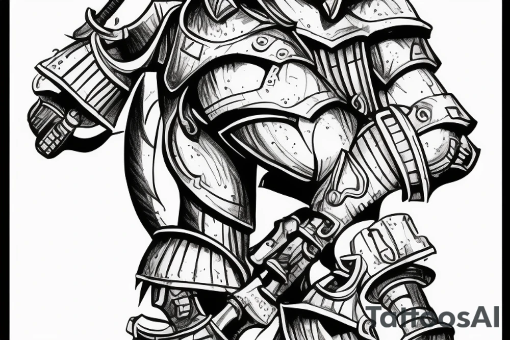 forearm tattoo of a human male soldier in battle armor, fighting giant ants on a sand planet tattoo idea
