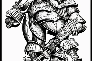 forearm tattoo of a human male soldier in battle armor, fighting giant ants on a sand planet tattoo idea
