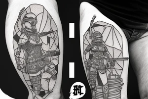 human male soldier in battle armor, fighting giant ants on a sand planet tattoo idea