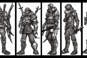 human male soldier in battle armor, fighting giant ants on a sand planet tattoo idea