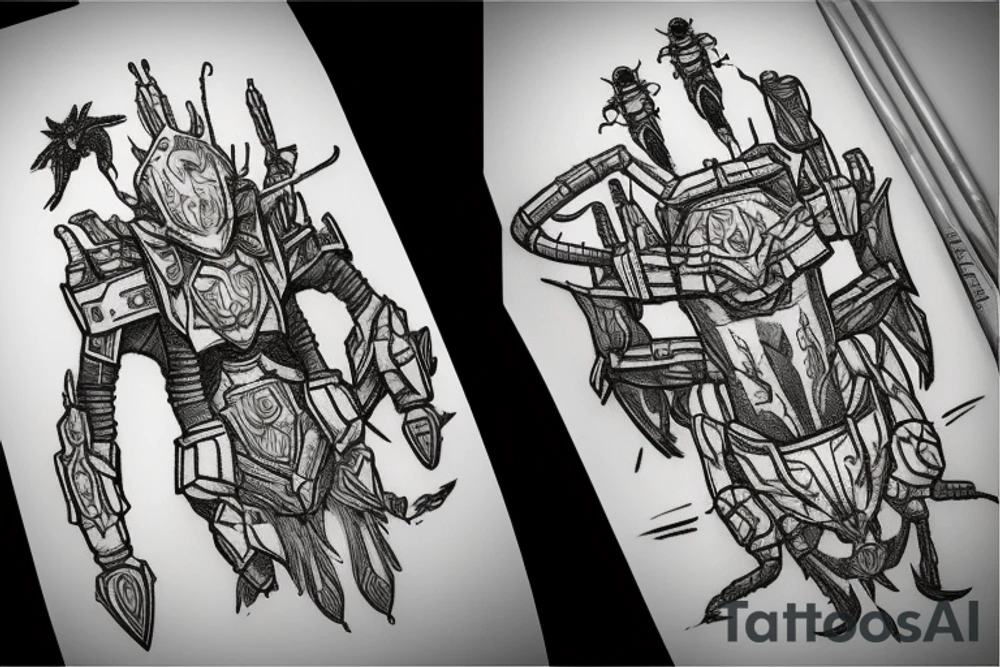 battle armor, fighting giant ants on a sand planet tattoo idea