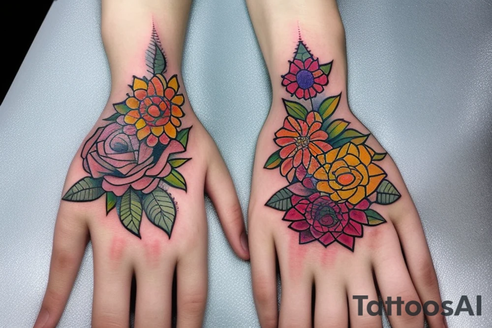 Flower hand tat tattoo idea