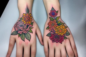 Flower hand tat tattoo idea