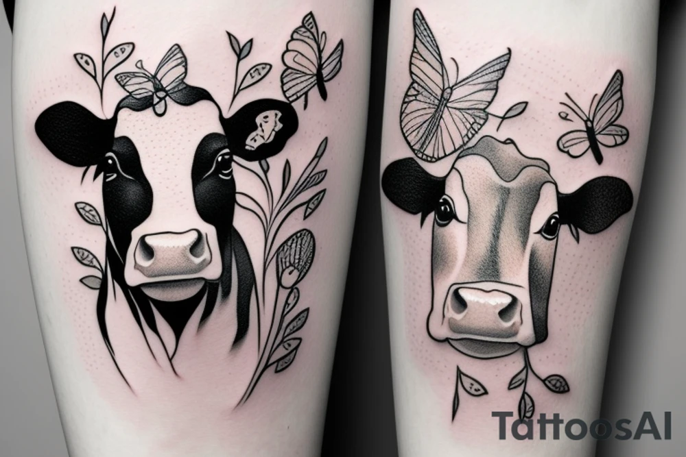 Cow with flowers and butterflies tattoo idea