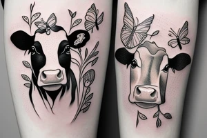 Cow with flowers and butterflies tattoo idea