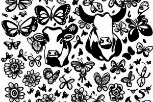 Cow with butterflies and flowers tattoo idea