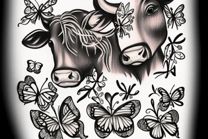 Cow with butterflies and flowers tattoo idea