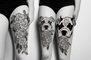 Cow and english bulldog with flowers tattoo idea