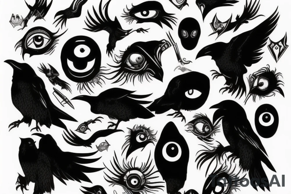 cursed raven, it's eyes are fire tattoo idea