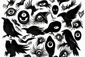 cursed raven, it's eyes are fire tattoo idea