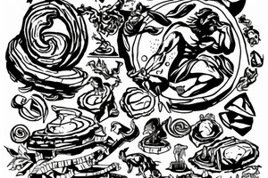 myth of sisyphus tatoo, where sisyphus is rolling a boulder up a mountain. tattoo idea