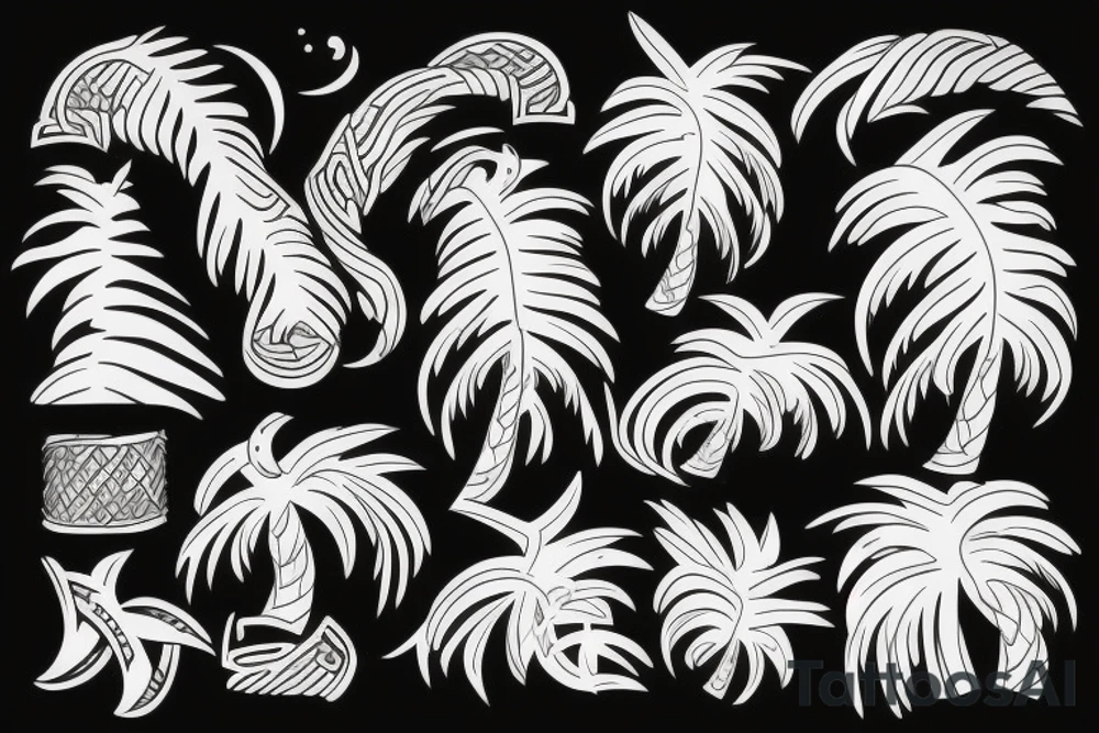 Una palmera olas y un sol tattoo idea