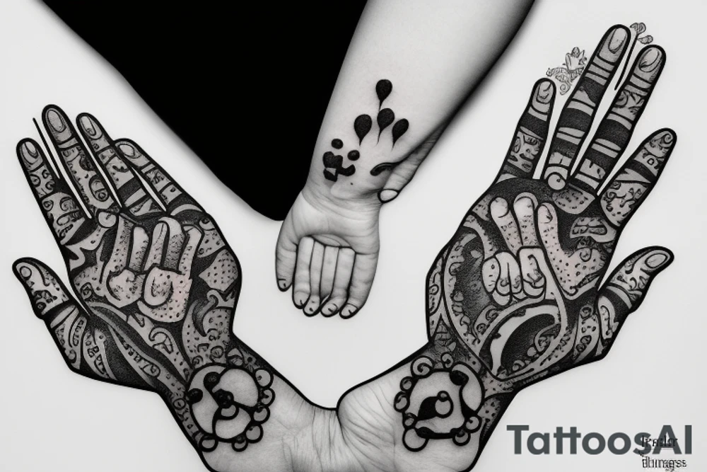 Praying hands with beads tattoo idea