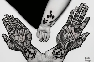 Praying hands with beads tattoo idea