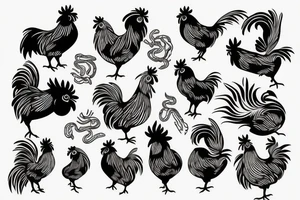 rooster, snake and pig tattoo idea