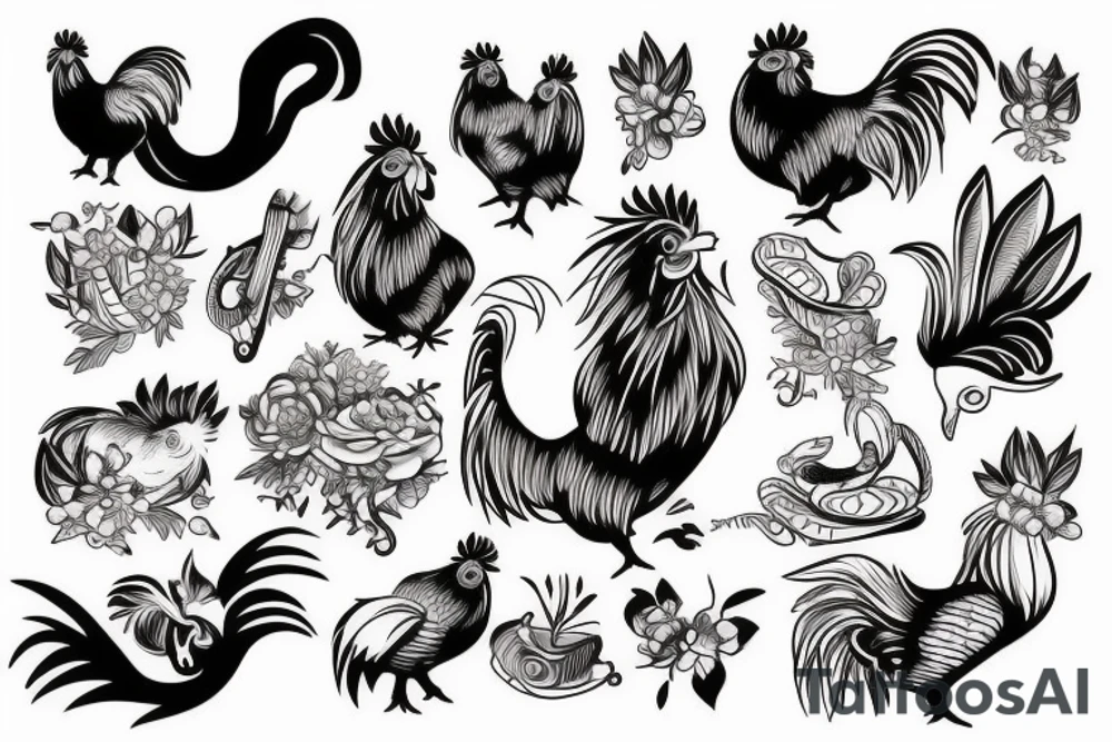 rooster, snake and pig tattoo idea
