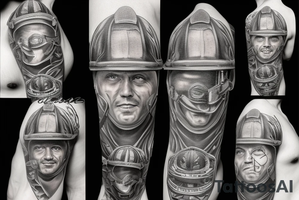 Firefighters helmet over a flaming football tattoo idea
