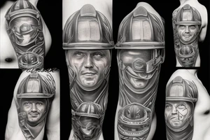 Firefighters helmet over a flaming football tattoo idea