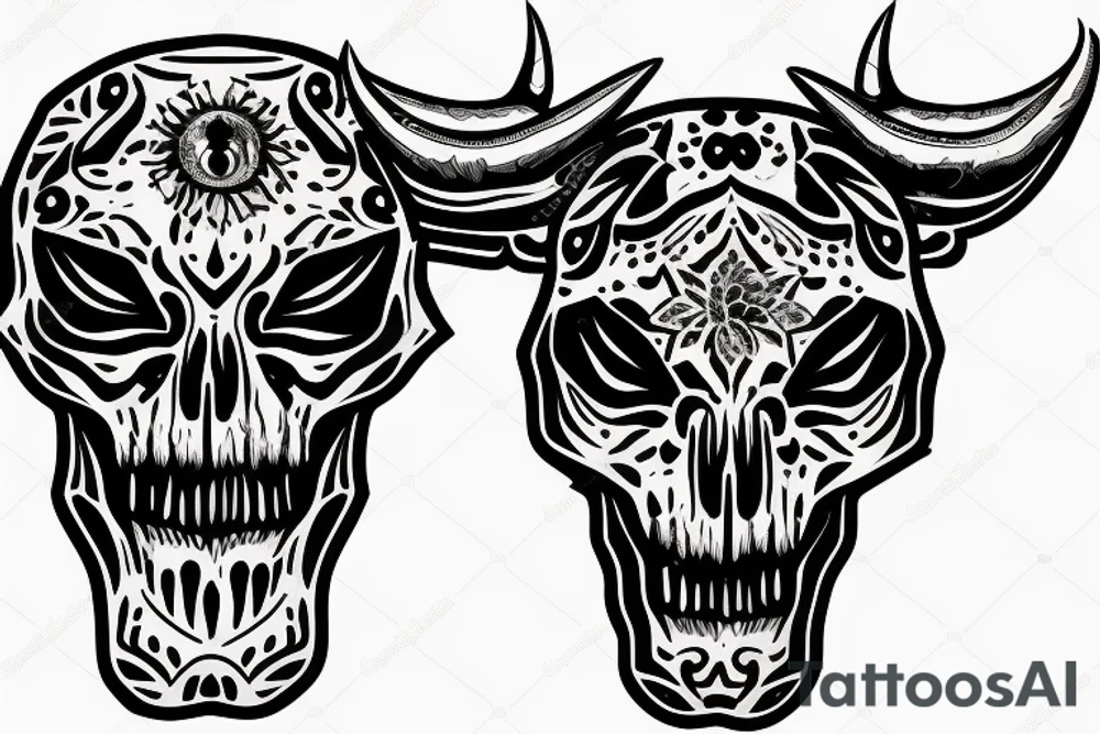 Bull skull with desert landscape tattoo idea
