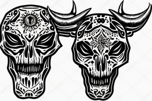 Bull skull with desert landscape tattoo idea