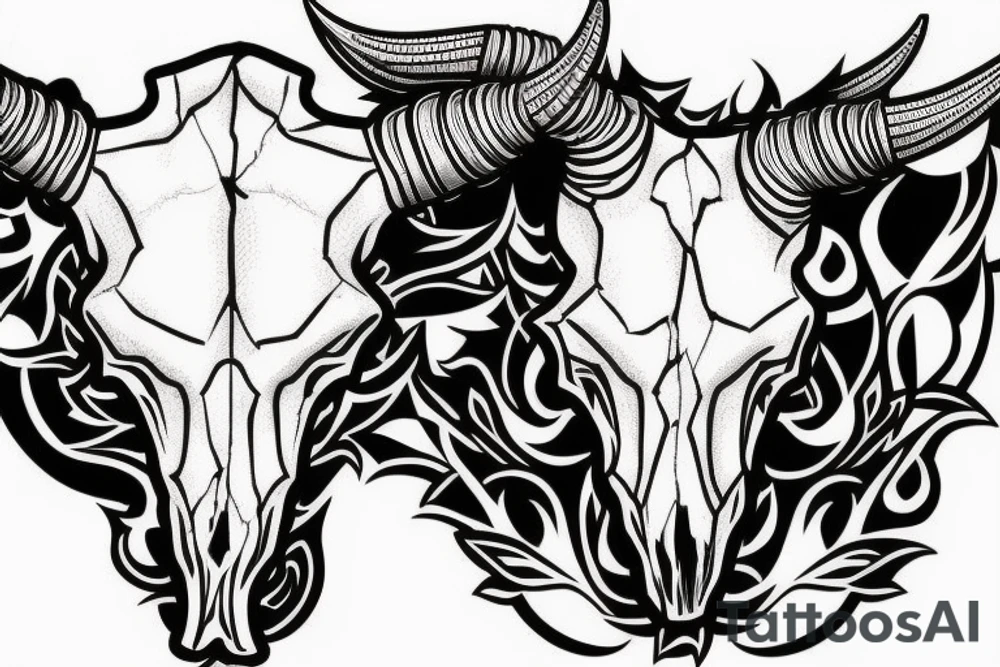Bull skull with desert landscape tattoo idea