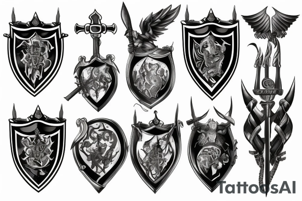King family crest surrounded by swords tattoo idea