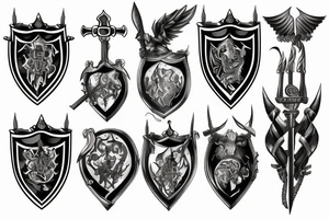 King family crest surrounded by swords tattoo idea