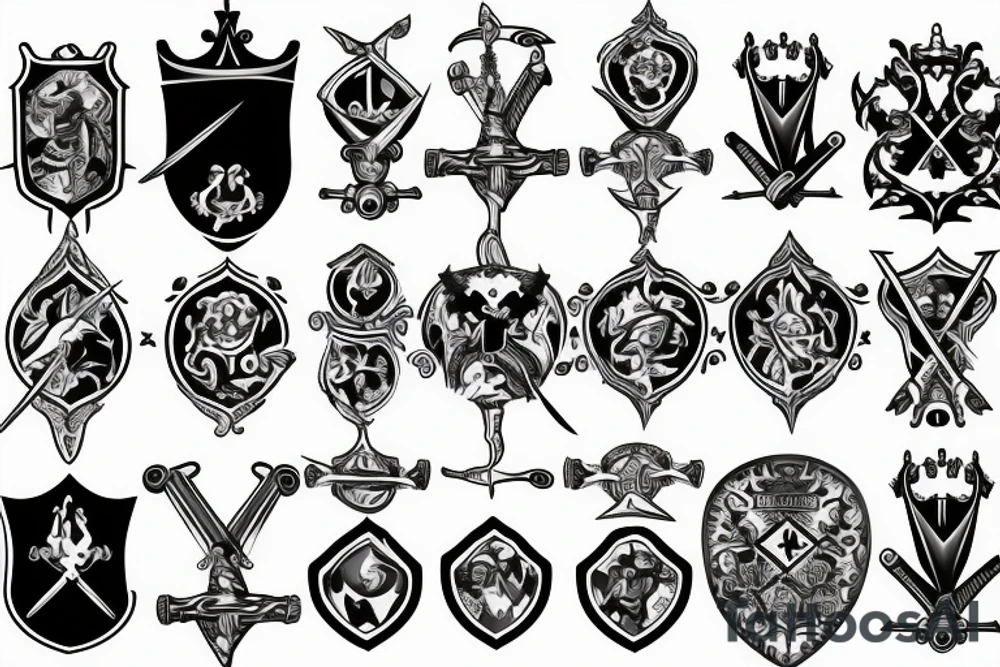 King family crest surrounded by swords tattoo idea