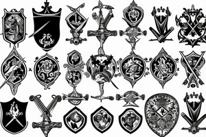 King family crest surrounded by swords tattoo idea