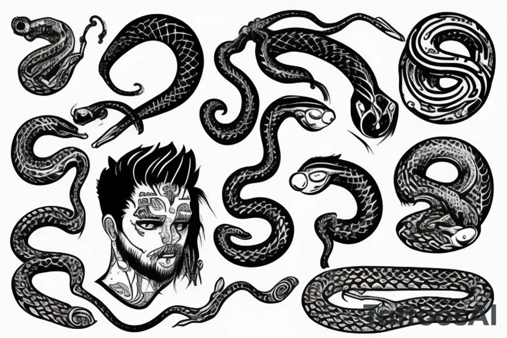A man holding a snake above his head with both hands tattoo idea