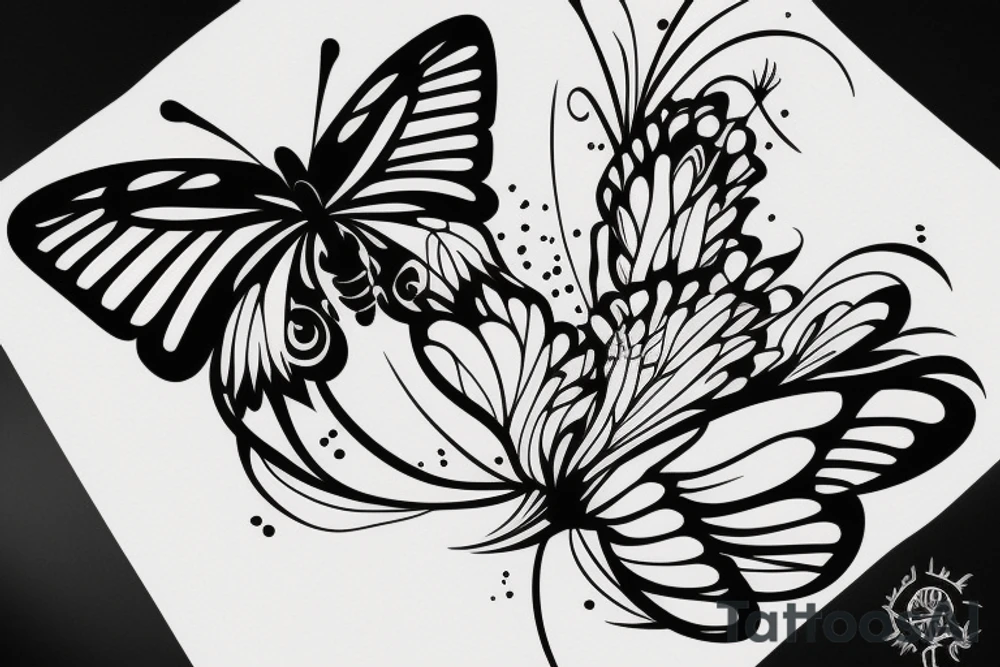 Butterfly, flower, fire, minimalism tattoo idea