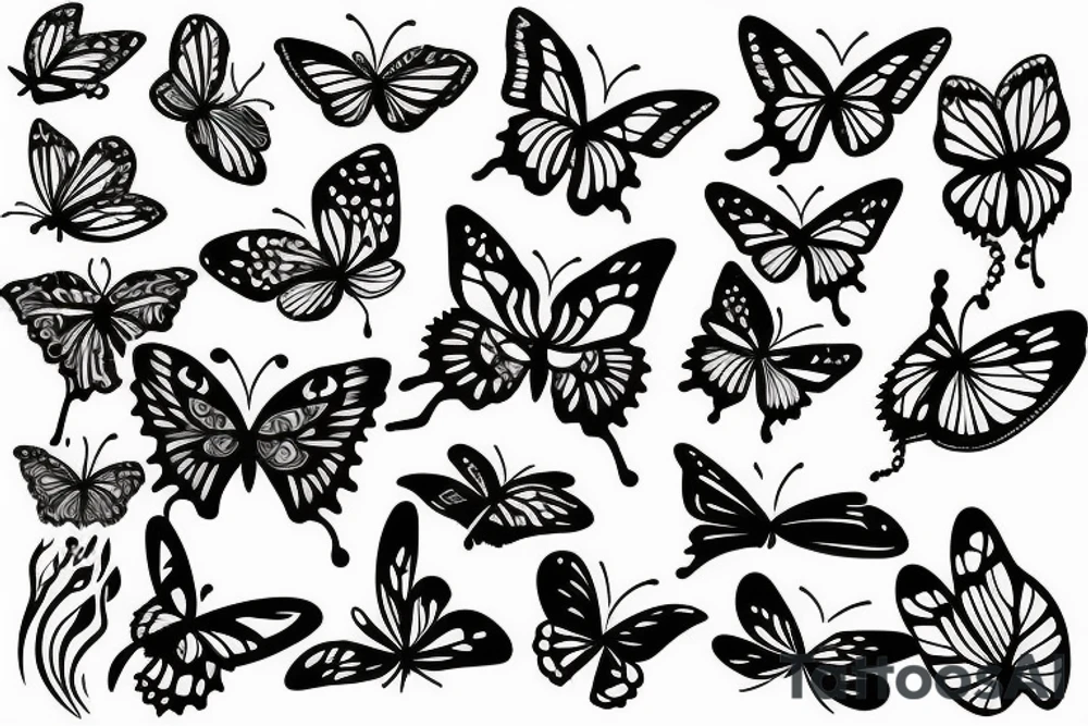 Butterfly, flower, fire tattoo idea