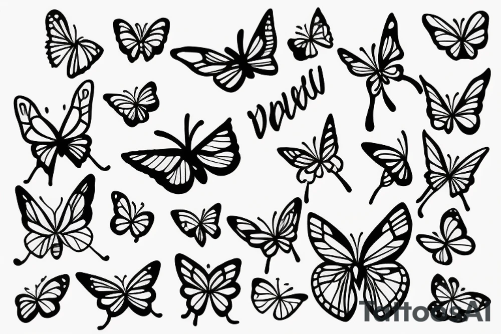 Butterfly, flower, fire, line-art tattoo idea